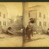 Debris and damaged buildings from explosion.