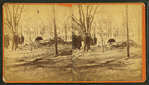 Debris and damaged buildings from explosion.