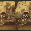 Debris and damaged buildings from explosion.