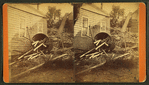 Debris and damaged buildings from explosion.