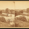 Boston Water works, Sudbury River Conduit, Nov. 6, 1876, south end of wooden dam on Sudbury River showing R.R. bridge and small bridge used for taking experiments with current water.