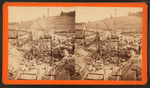B.W.W. dam division, view showing excavation for gate house foundation and foundation wall of overflow at Dam II, Junly 14, 1877.