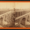 Sudbury River Conduit, B.W.W., div. 4, sec. 15, Nov. 13, 1876. View taken below bridge from Newton side, showing the six completed arches.