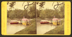 Colorized view of people on the boat launch.