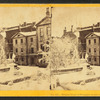 Winter view of Franklin statue and old city hall, Boston.