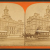Horse trolley and City Hall, Detroit, Michigan.