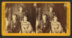 Portrait of two young women and one young man, animal skin used as backdrop.
