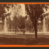View of the fountain from the shadow of a burr oak.