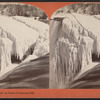 Mountain of frozen spray on brink of American Fall.