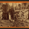 Woman stands in doorway of log cabin] on the Northern Pacific Road.