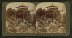 Japan in America - pretty maids in garden before a Japanese teahouse.