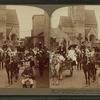 In the Irish Village, pretty lassies in jaunting cars before "Cormac Chapel", St. Louis, Mo.