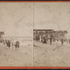 Beach scene with bathers and viewers.
