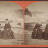 Portrait of two women posing in front of Niagara Falls.