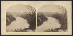Suspension Bridge, Niagara. [Distant view, with river in foreground.]