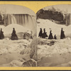 Niagara, the great ice bridge and American Falls. [Group of women standing on the ice bridge.]