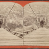 Suspension Bridge, top view, two men crossing.