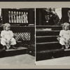 Child sitting on steps with doll.