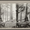 Woman sitting on a log bench.