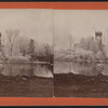 River view with Trinity Episcopal Church and trees that appear coated with ice.