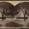 Boat on Lake Eldridge. [Preaching?] stand in rear.