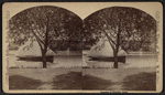 Boat on Lake Eldridge. [Preaching?] stand in rear.