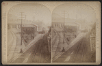 Erie Railroad yard, showing locomotive and switching yard.