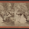 Portrait of a group of men and women (one with a child on her lap) sitting in chairs on a lawn.]