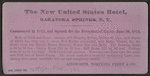 United States Hotel, Saratoga, N.Y.