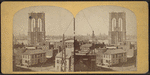 Brooklyn Bridge tower in construction.