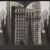 From Empire Building looking north on Broadway past Trinity Church, New York City.