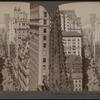 From Empire Building (n.) past Trinity Church steeple, up Broadway, New York, U. S. A..