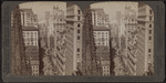 From Empire Building (n.) past Trinity Church steeple, up Broadway, New York, U. S. A..
