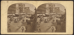 Broadway[street scene with carriages, pedestrians and shops].