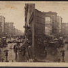 Broadway on a rainy day [street scene with pedestrians, carriages and shops].