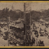 Looking north from the corner of Fulton Street showing Broadway and City Hall Park.