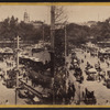 Looking north from the corner of Fulton Street showing Broadway and City Hall Park.