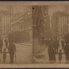 Centennial decorations - Wall Street, N.Y.[Man, woman and child in foreground].