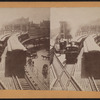 View of the elevated railway with 2 trains.