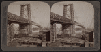 New steel tower bridge (1 1/3 mile long, 1600 feet between piers) From Manhattan E. to Brooklynm,