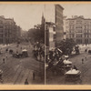 Park Row from Tryon Row, the City Hall Park on the right, showing the Times Building, and a distant view of St. Paul's Church.