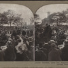 Castle Garden, now the aquarium, with a very interesting foreground [large crowd of people, some waving at a procession, in foreground].