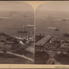 Castle Garden and Liberty Statue, New York [aerial view of harbor].