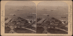 Castle Garden and Liberty Statue, New York [aerial view of harbor].