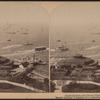 Castle Garden and Liberty Statue, New York City, U.S.A.[aerial view of harbor].