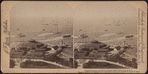 Castle Garden and Liberty Statue, New York City, U.S.A.[aerial view of harbor].