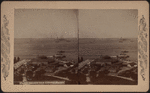 Castle Garden and Liberty Statue[aerial view of harbor].
