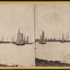 Russian frigate and sloops with Governor's Island in the distance.
