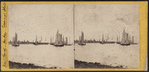 Russian frigate and sloops with Governor's Island in the distance.