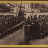 Group of soldiers charging with bayonets, on board of the Italian man of war Re Galantuomo, in New York Harbor, 1862.